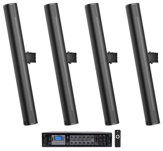 (4) JBL COL800-BK screen Black 70V Commercial Column Wall Mount Array Speakers+Amp