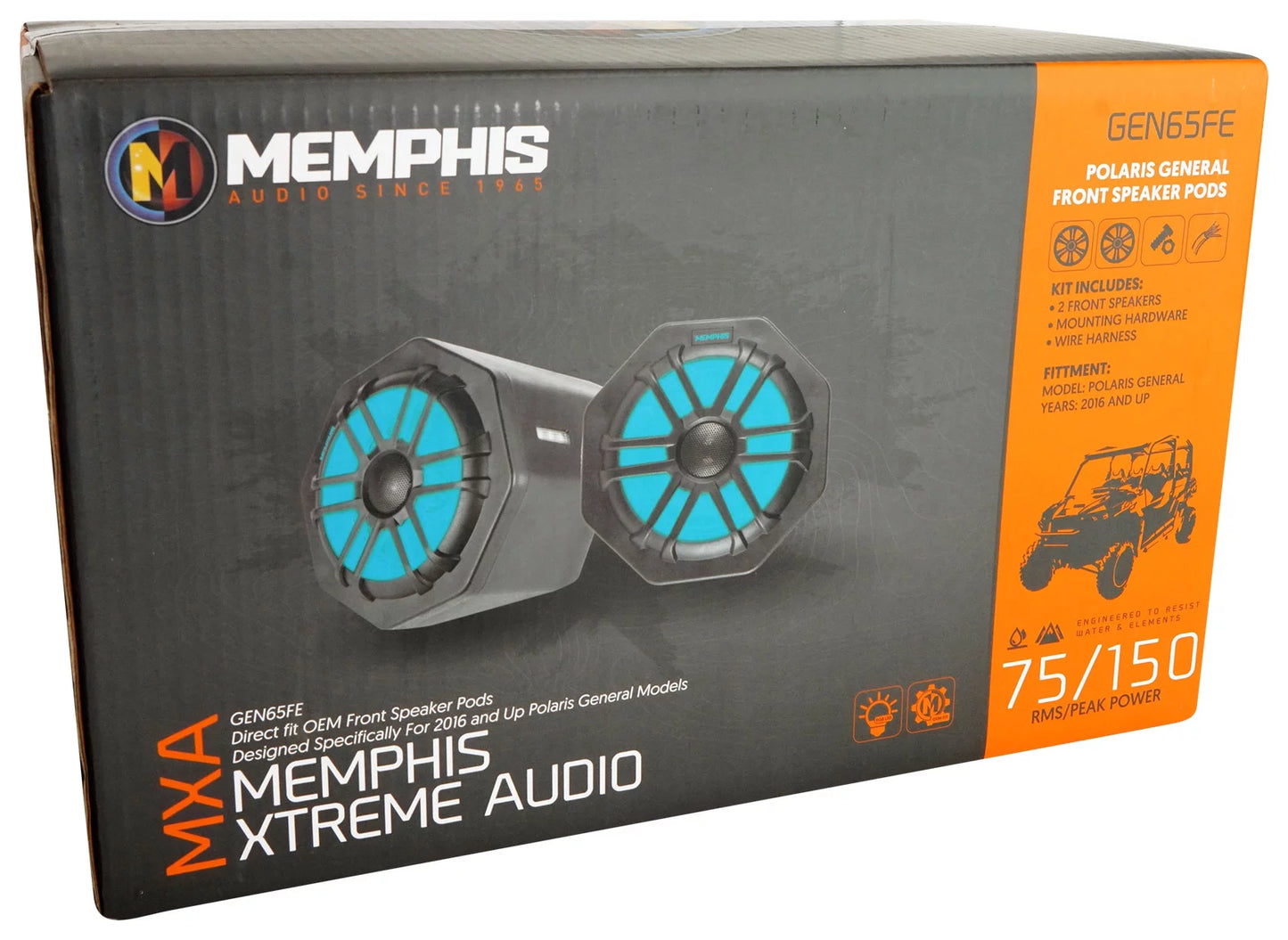 (2) Memphis Audio GEN65FE Pods+LED Tower Speakers+Amp For year+ Polaris General