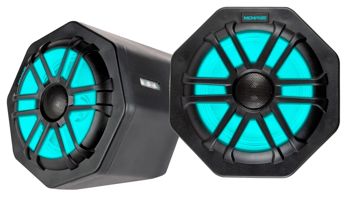 (2) Memphis Audio GEN65FE Pods+LED Tower Speakers+Amp For year+ Polaris General