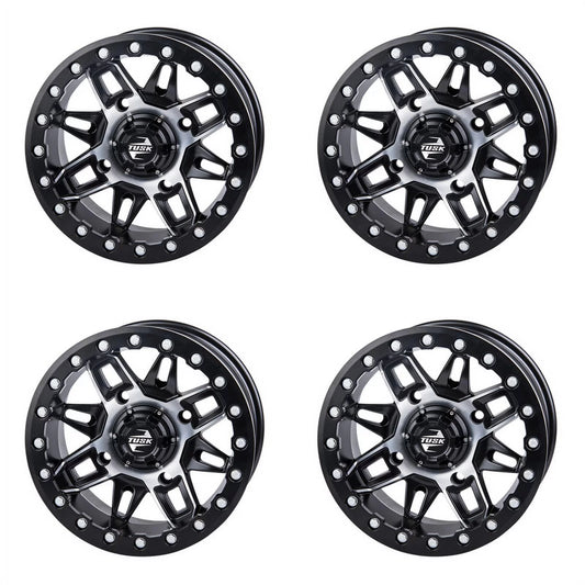 (4 Pack) 4/137 Tusk Wasatch Beadlock Wheel 15x7 5.0 + 2.0 Machined/Black For CAN-AM Defender HD10 Pro XT year-year